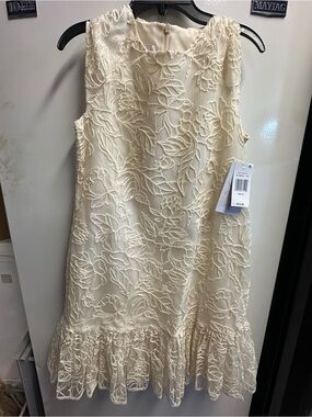 Bonnie Jean Cream Floral Lace Ruffle Hem Dress